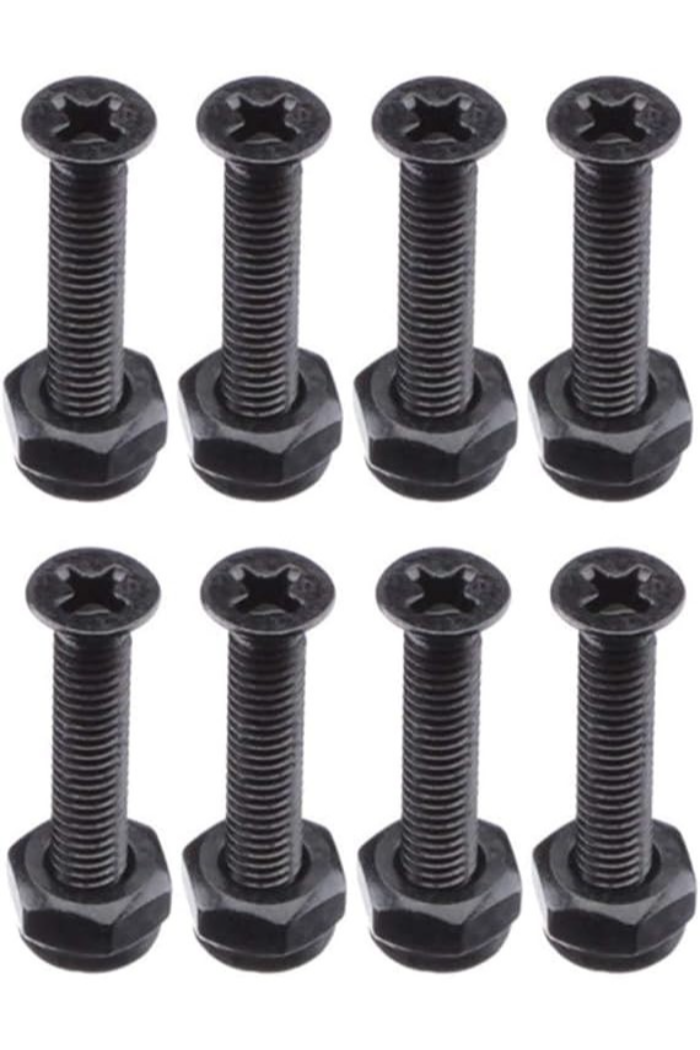 Skateboard 1 inch phillips screws and nuts 8 pk black