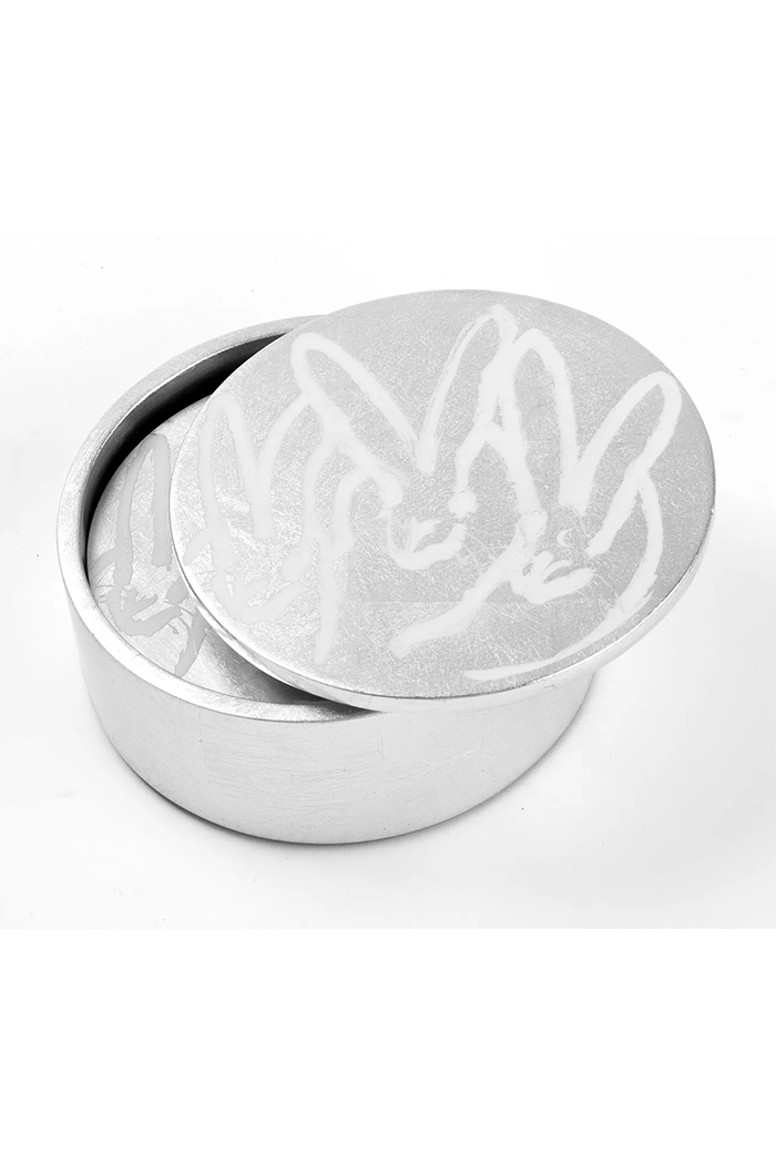 Silver Leaf Bunny Coaster Box, Set of 4