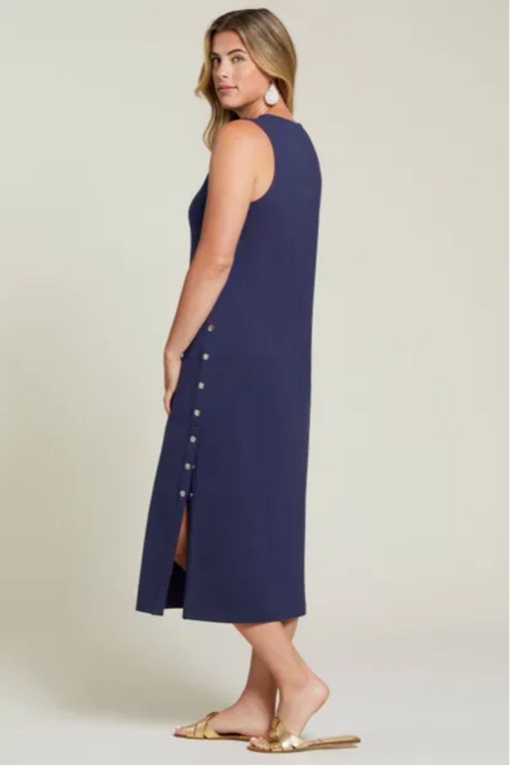 SLEEVELESS MIDI DRESS WITH SIDE SNAPS