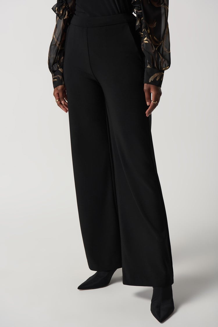Silky Knit Wide Leg Pants- Black