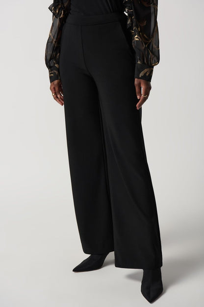 Silky Knit Wide Leg Pants- Black