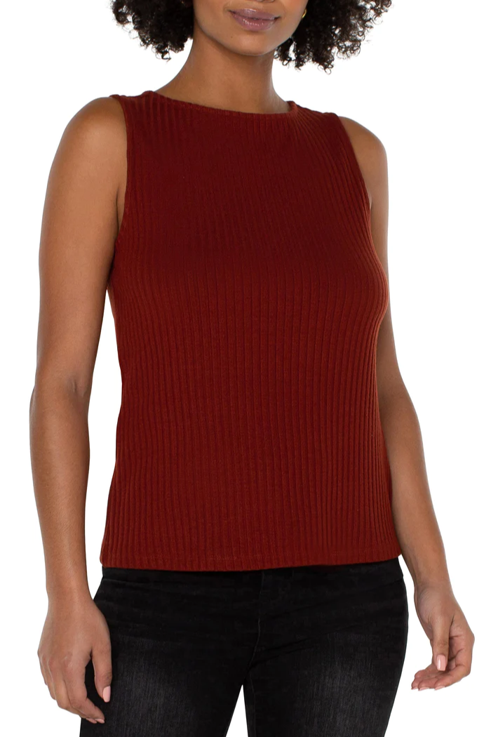 Sleeveless Boat Neck Rib Knit