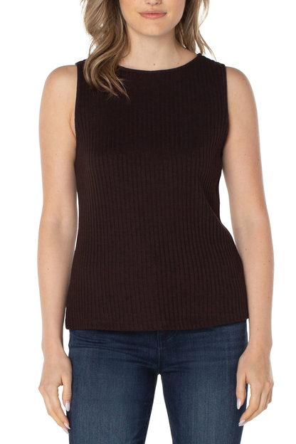 Sleeveless Boat Neck Rib Knit