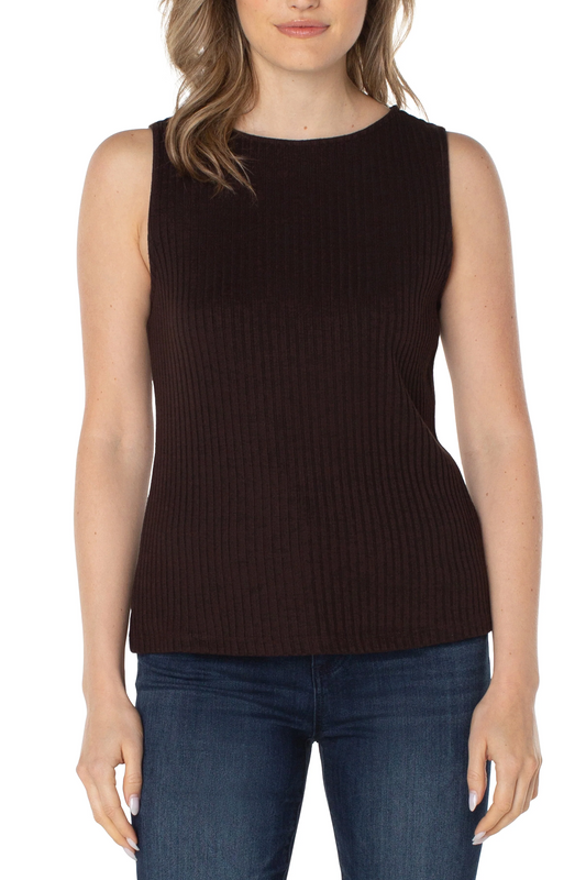 Sleeveless Boat Neck Rib Knit