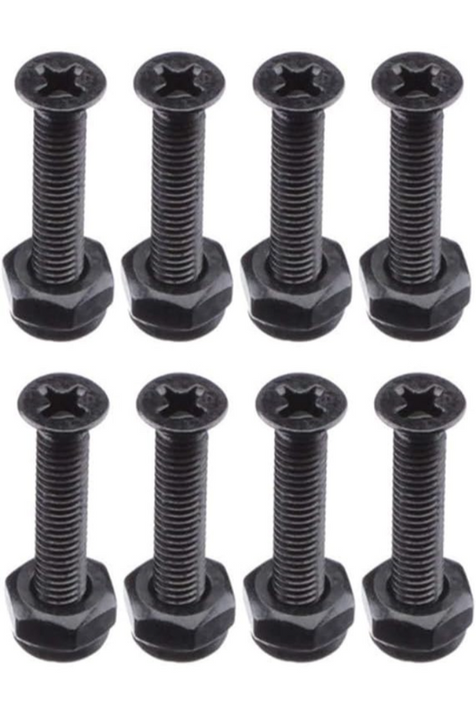 Skateboard 1 inch phillips screws and nuts 8 pk black