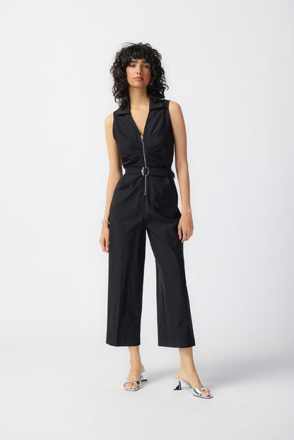 Sleeveless Micro Twill Jumpsuit- Black