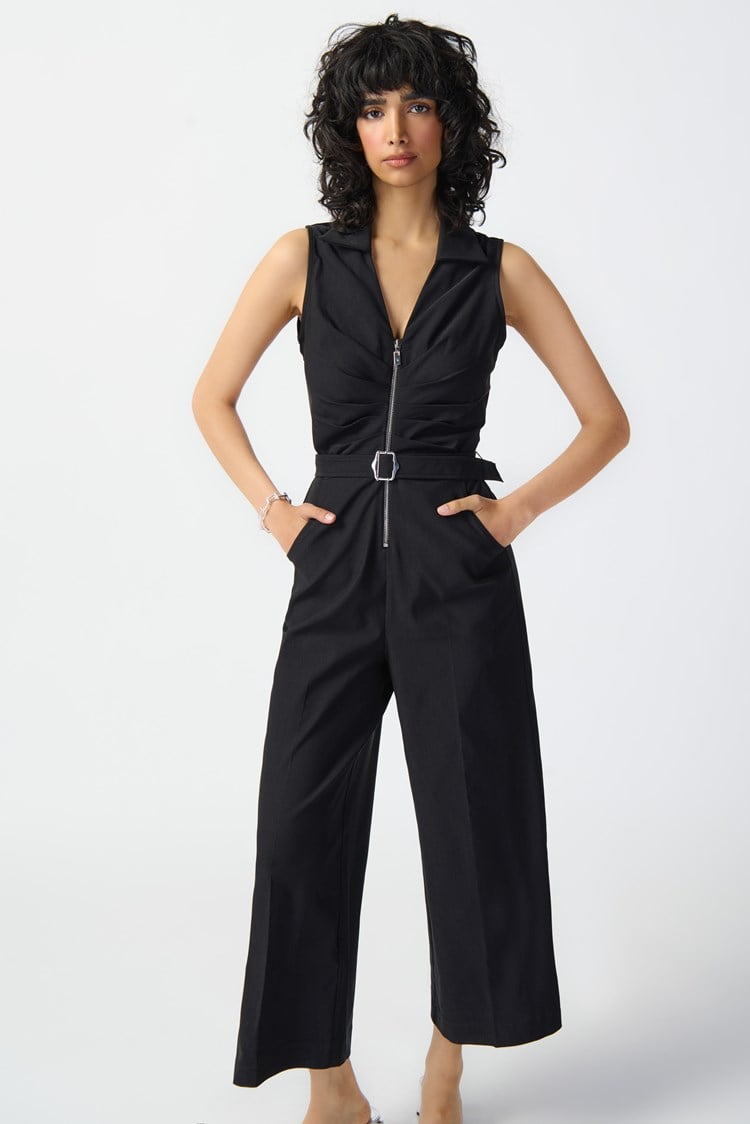 Sleeveless Micro Twill Jumpsuit- Black