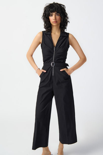 Sleeveless Micro Twill Jumpsuit- Black
