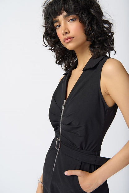 Sleeveless Micro Twill Jumpsuit- Black