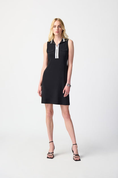 Silky Knit Sleeveless Shift Dress- Black/Vanilla