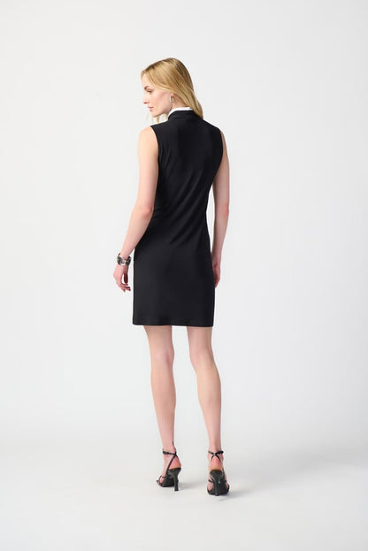 Silky Knit Sleeveless Shift Dress- Black/Vanilla