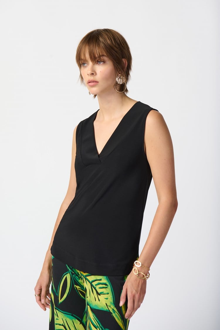 Silky Knit Sleeveless Top- Black