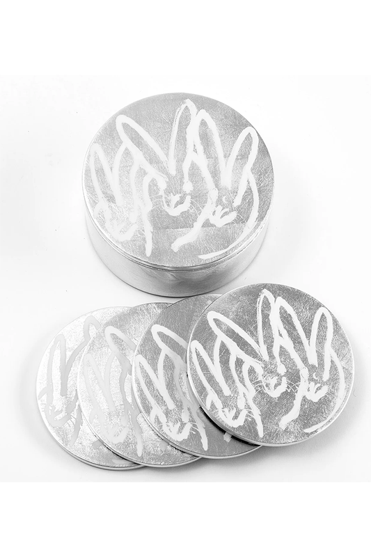 Silver Leaf Bunny Coaster Box, Set of 4