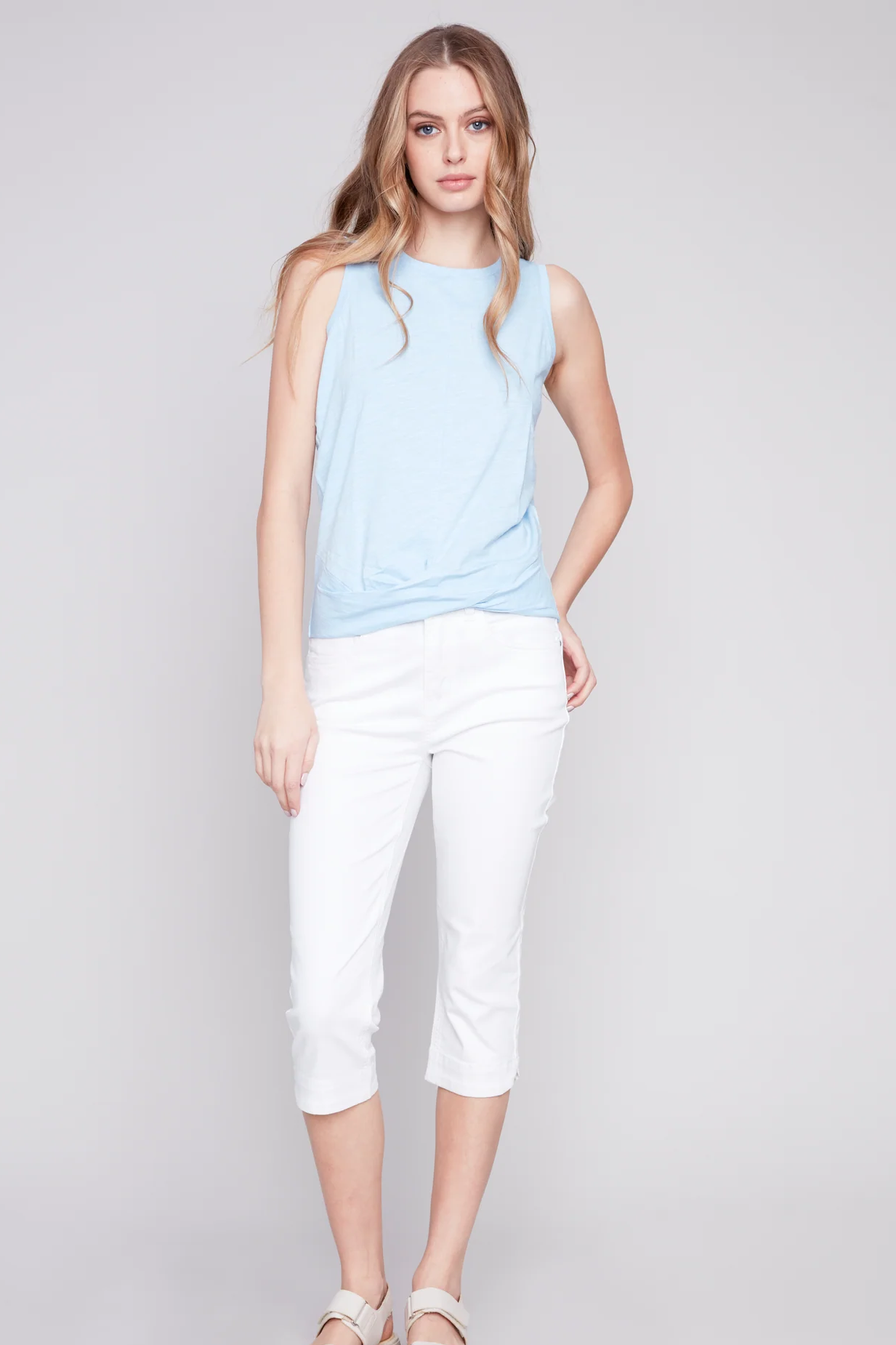 Sleeveless Tank Top With Twisted Hem At Front