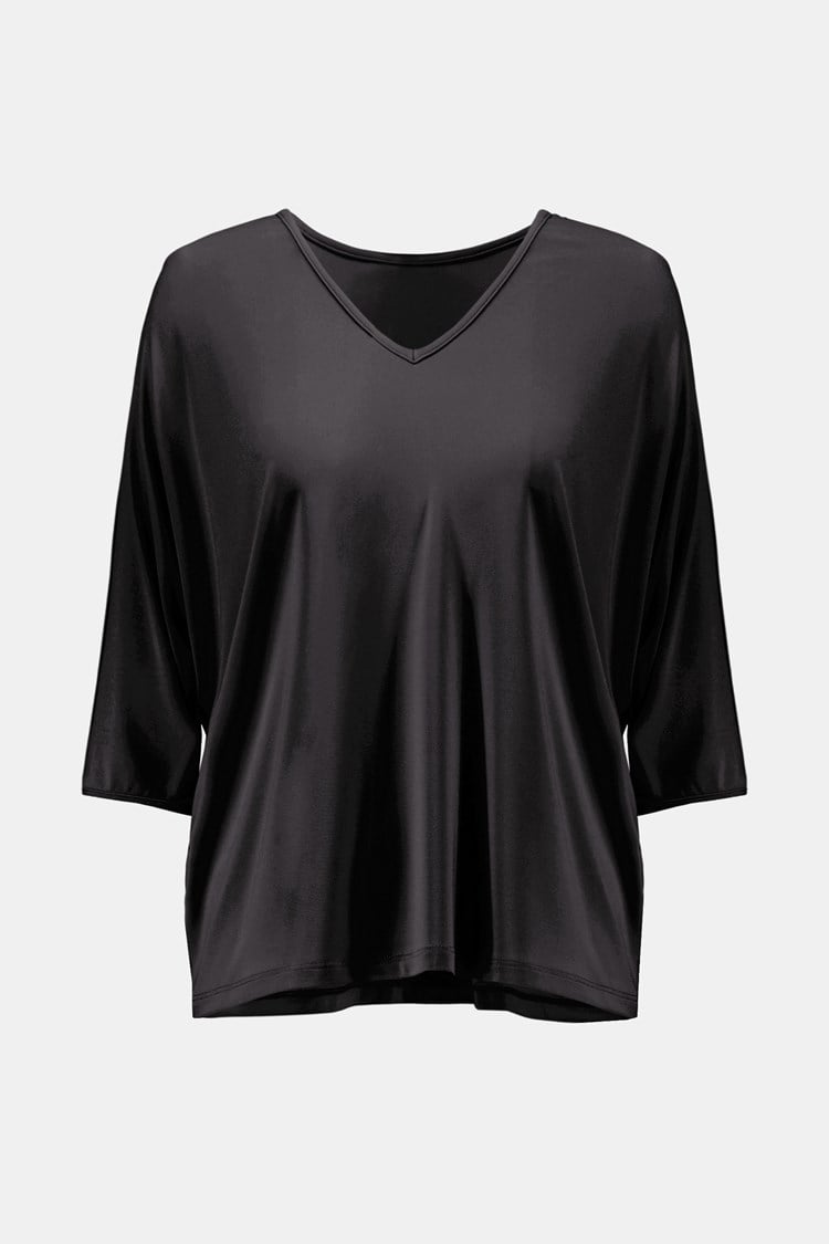 Silky Knit Reversible Boxy Top- Black