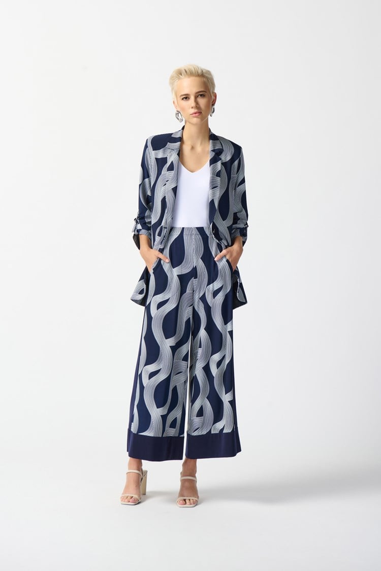 Silky Knit Abstract Print Wide-Leg Pants