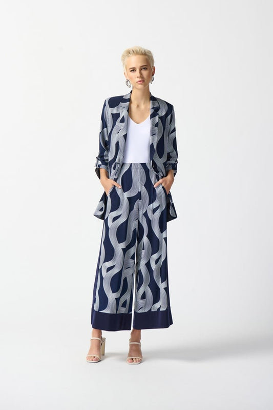 Silky Knit Abstract Print Wide-Leg Pants