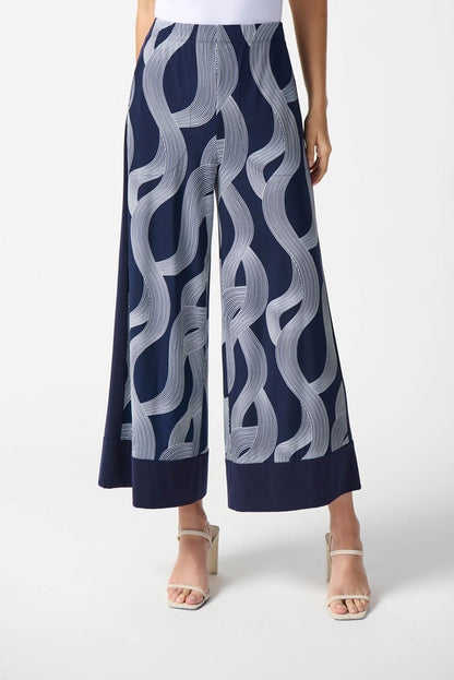 Silky Knit Abstract Print Wide-Leg Pants