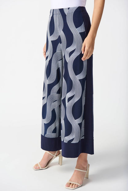 Silky Knit Abstract Print Wide-Leg Pants
