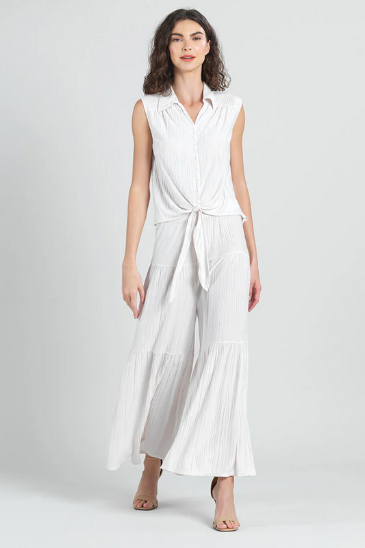 Sleeveless Button Front Collar Top