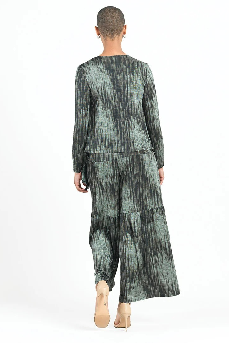 Silky Print Pleated Twin Set with Cowl Neck