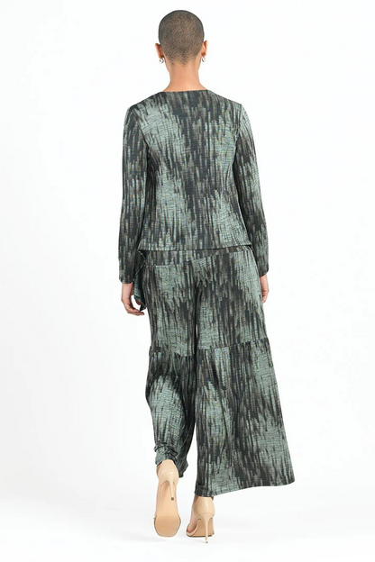 Silky Print Pleated Twin Set with Cowl Neck