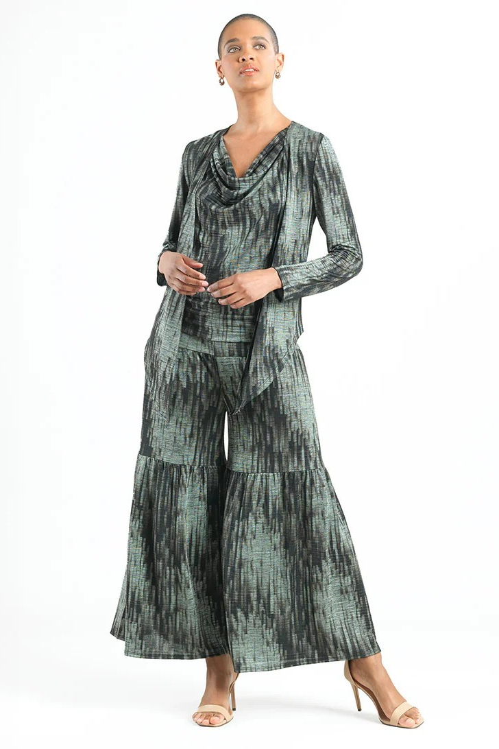 Silky Print Pleated 3-Tier Skirt Pant