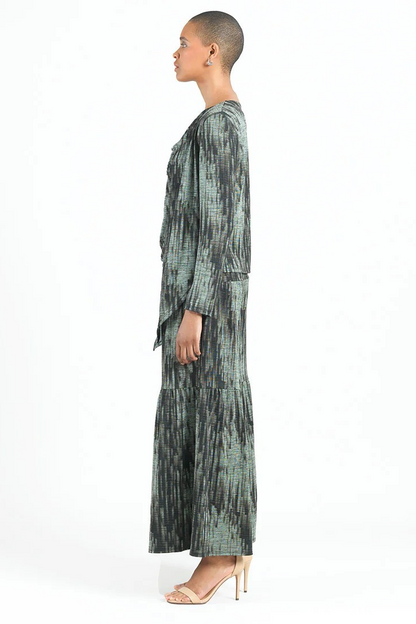 Silky Print Pleated 3-Tier Skirt Pant