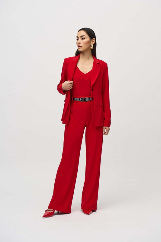 Silky Knit Belted Wide-Leg Pants- Lipstick Red
