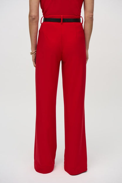 Silky Knit Belted Wide-Leg Pants- Lipstick Red