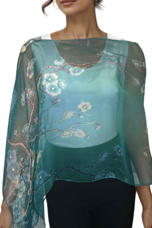 Silky Sheer 6-Button Poncho - Apple Blossom