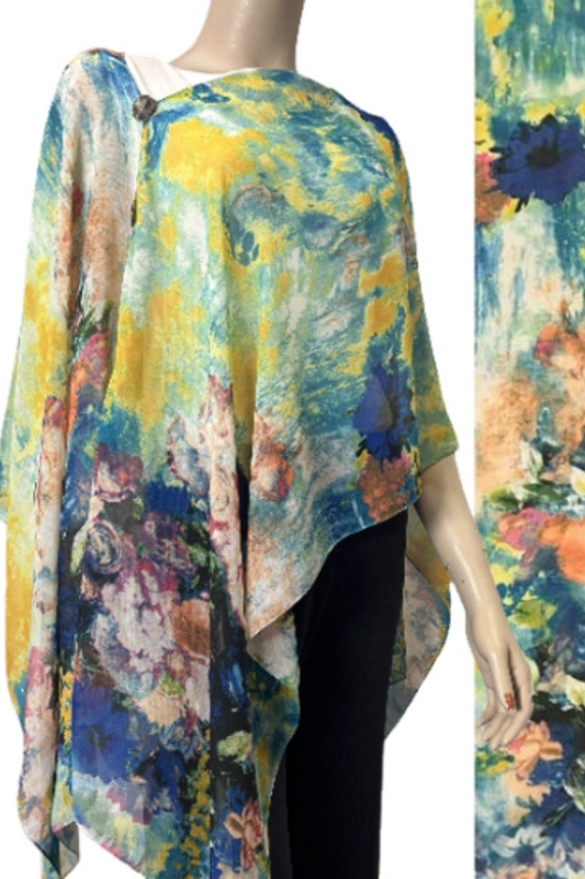 Silky Sheer 6-Button Poncho - Multi Floral