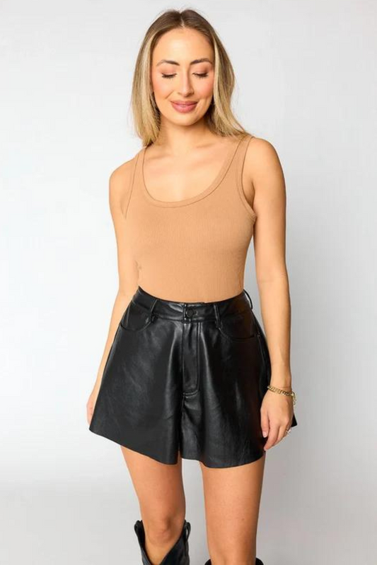"Emerson" Flare Leather Short