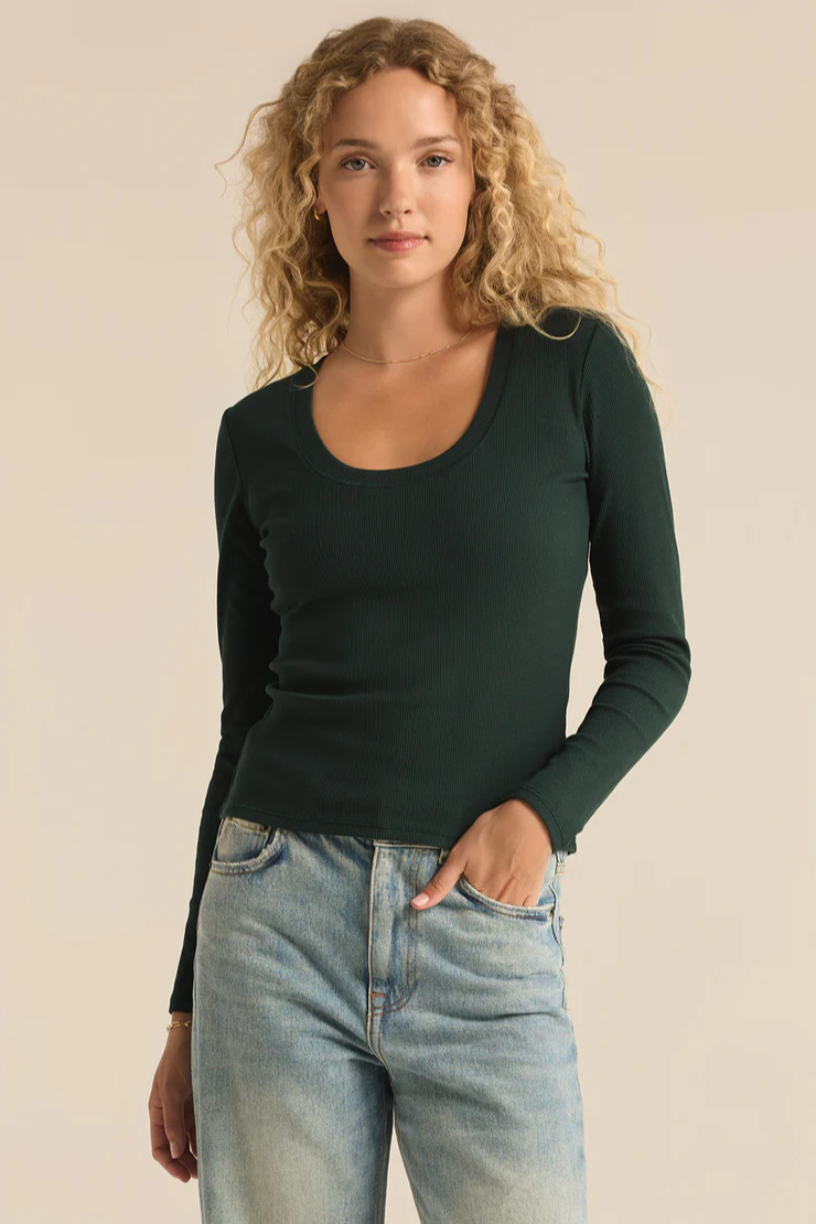 Sirena Rib Long Sleeve Top - Cyprus Green