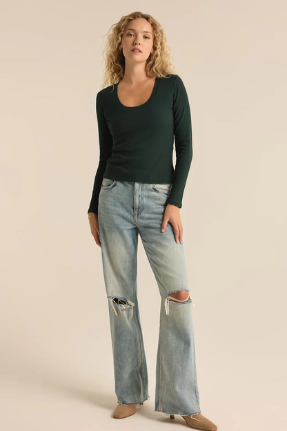 Sirena Rib Long Sleeve Top - Cyprus Green