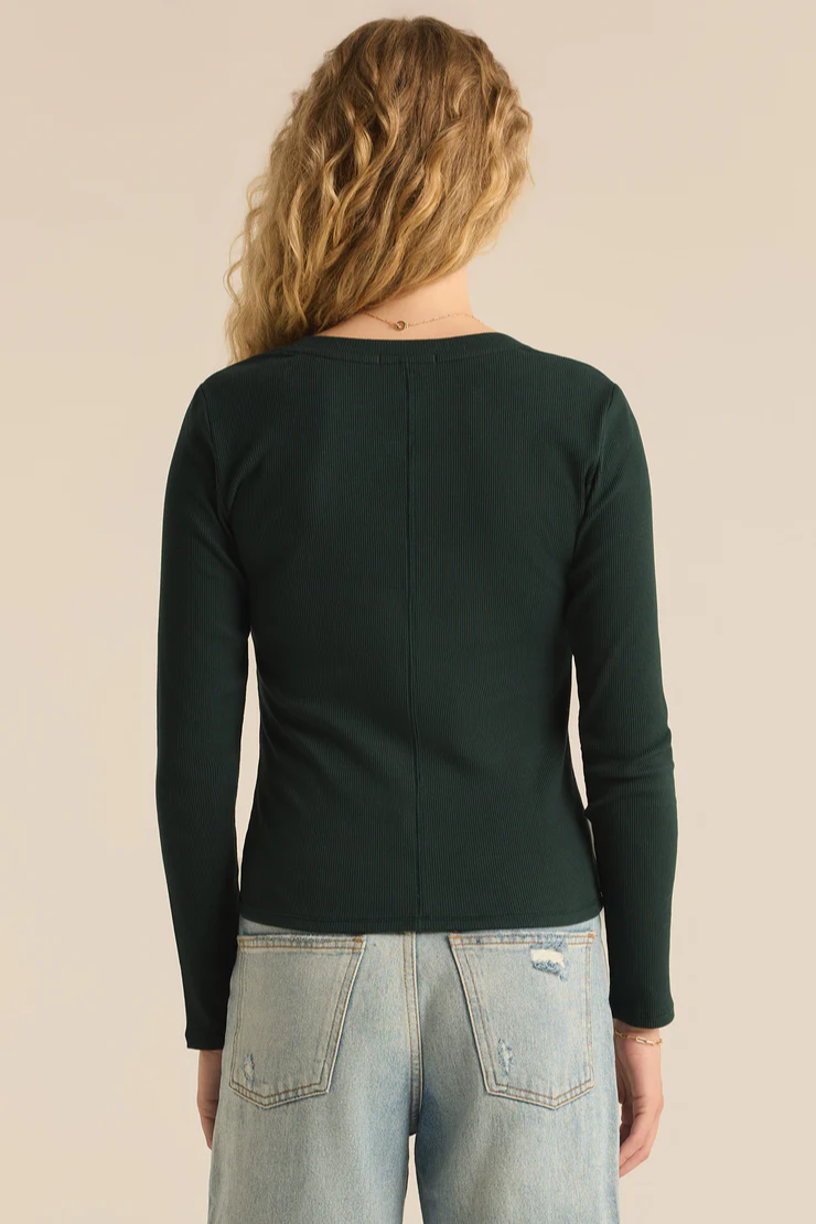 Sirena Rib Long Sleeve Top - Cyprus Green