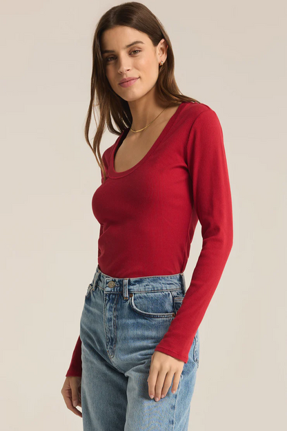 Sirena Rib Long Sleeve  Tee - Haute Red