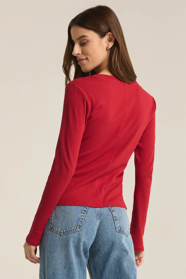 Sirena Rib Long Sleeve  Tee - Haute Red