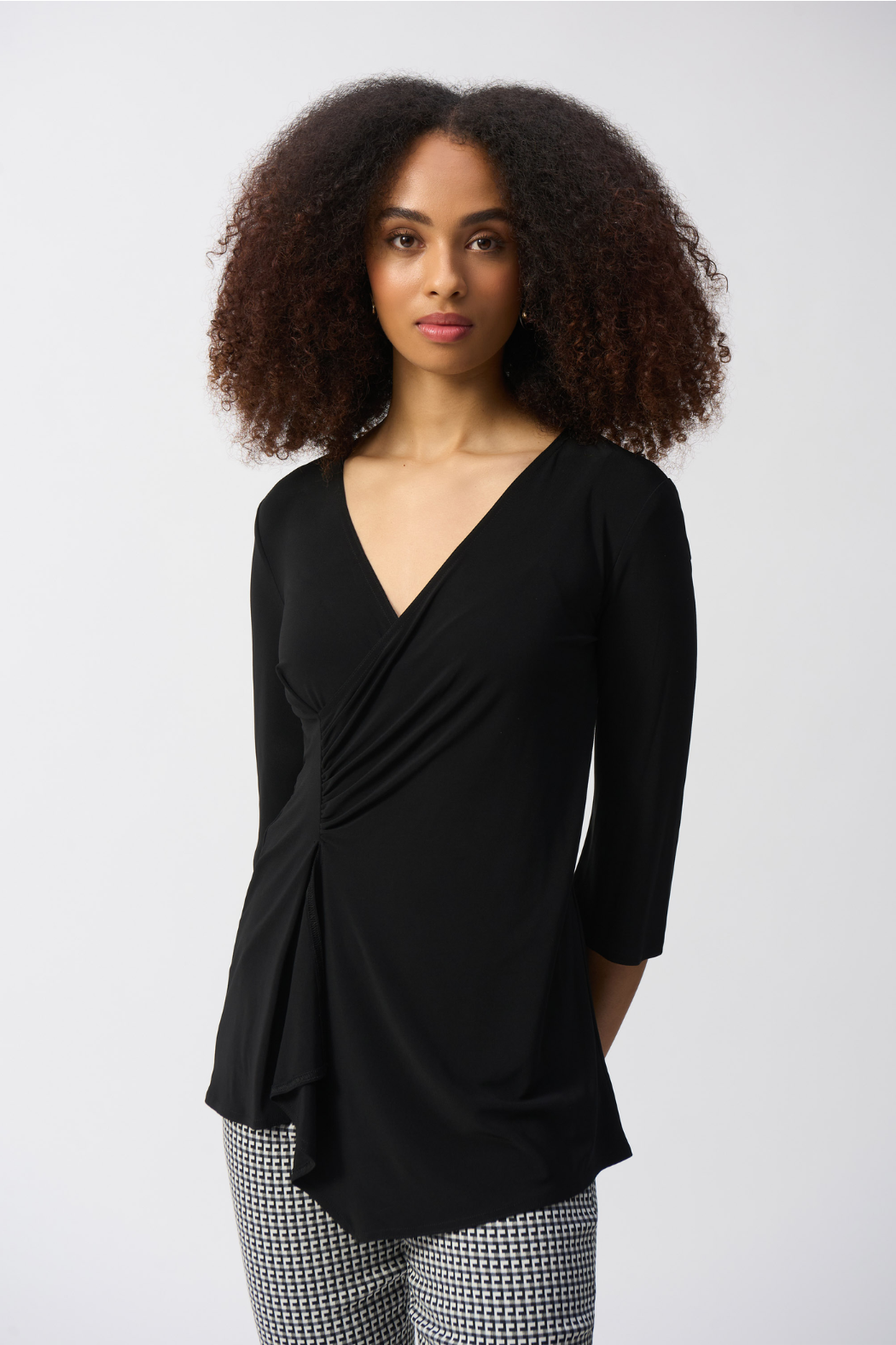 Silky Knit V-Neck Draped Tunic