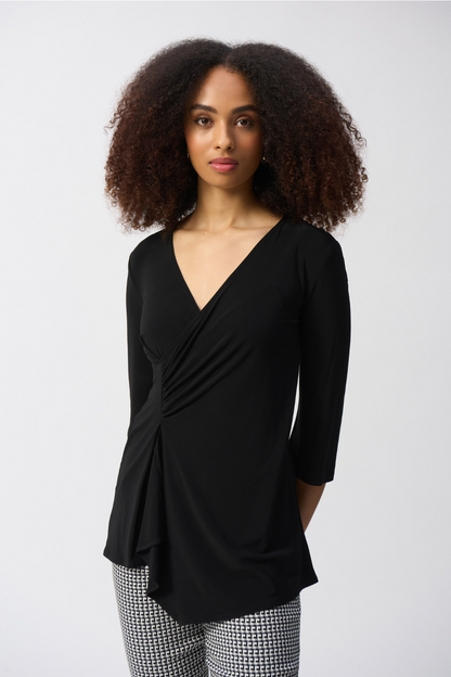Silky Knit V-Neck Draped Tunic