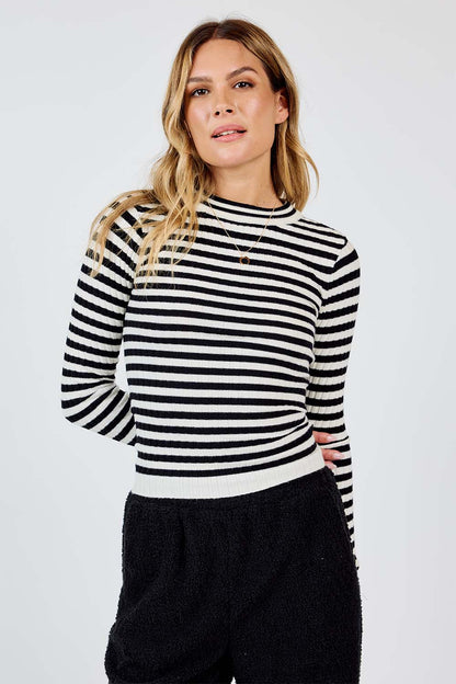Simply Being Striped Sweater- Black/Ivory