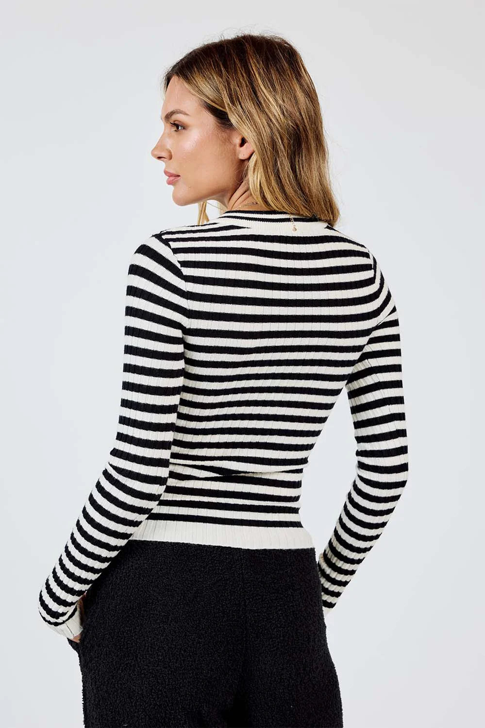Simply Being Striped Sweater- Black/Ivory
