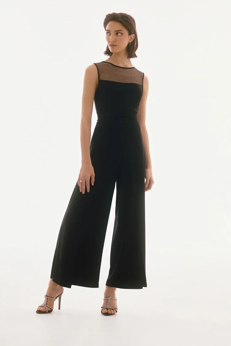 Silky Knit Sleeveless Culotte Jumpsuit- Black