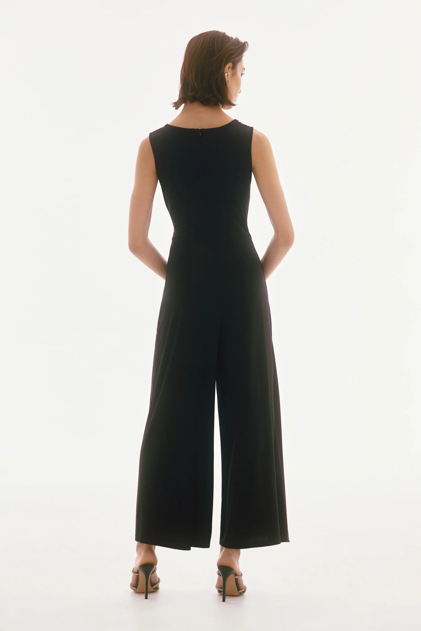 Silky Knit Sleeveless Culotte Jumpsuit- Black