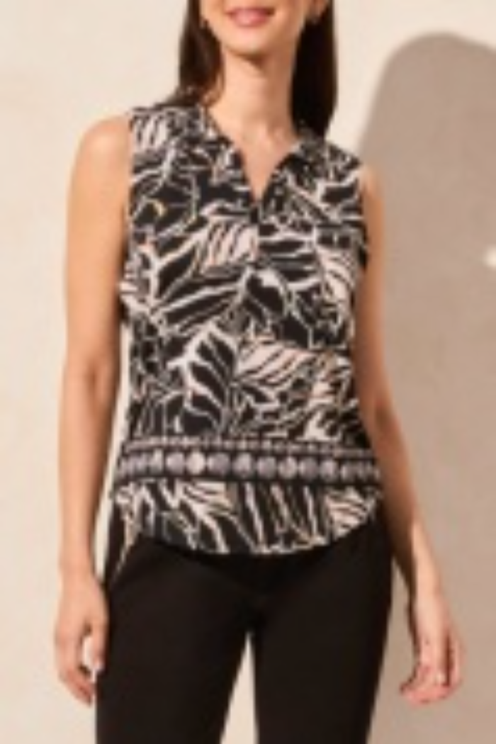 Sleeveless Print Polo Top