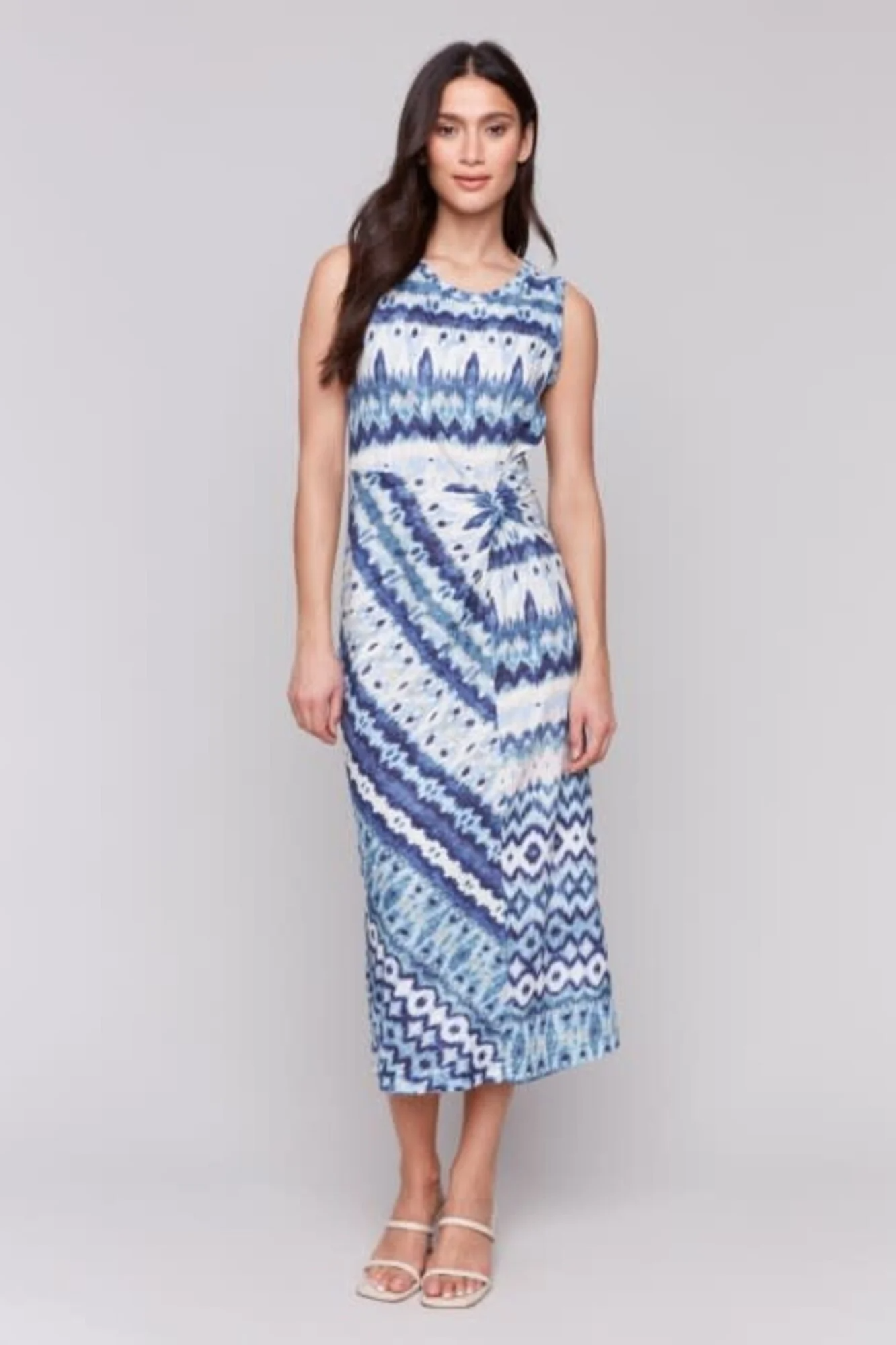 Sleeveless Round Neck Dress with Faux Knot Detail