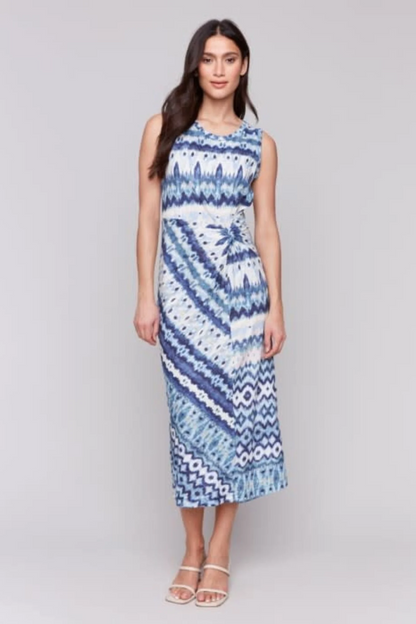 Sleeveless Round Neck Dress with Faux Knot Detail