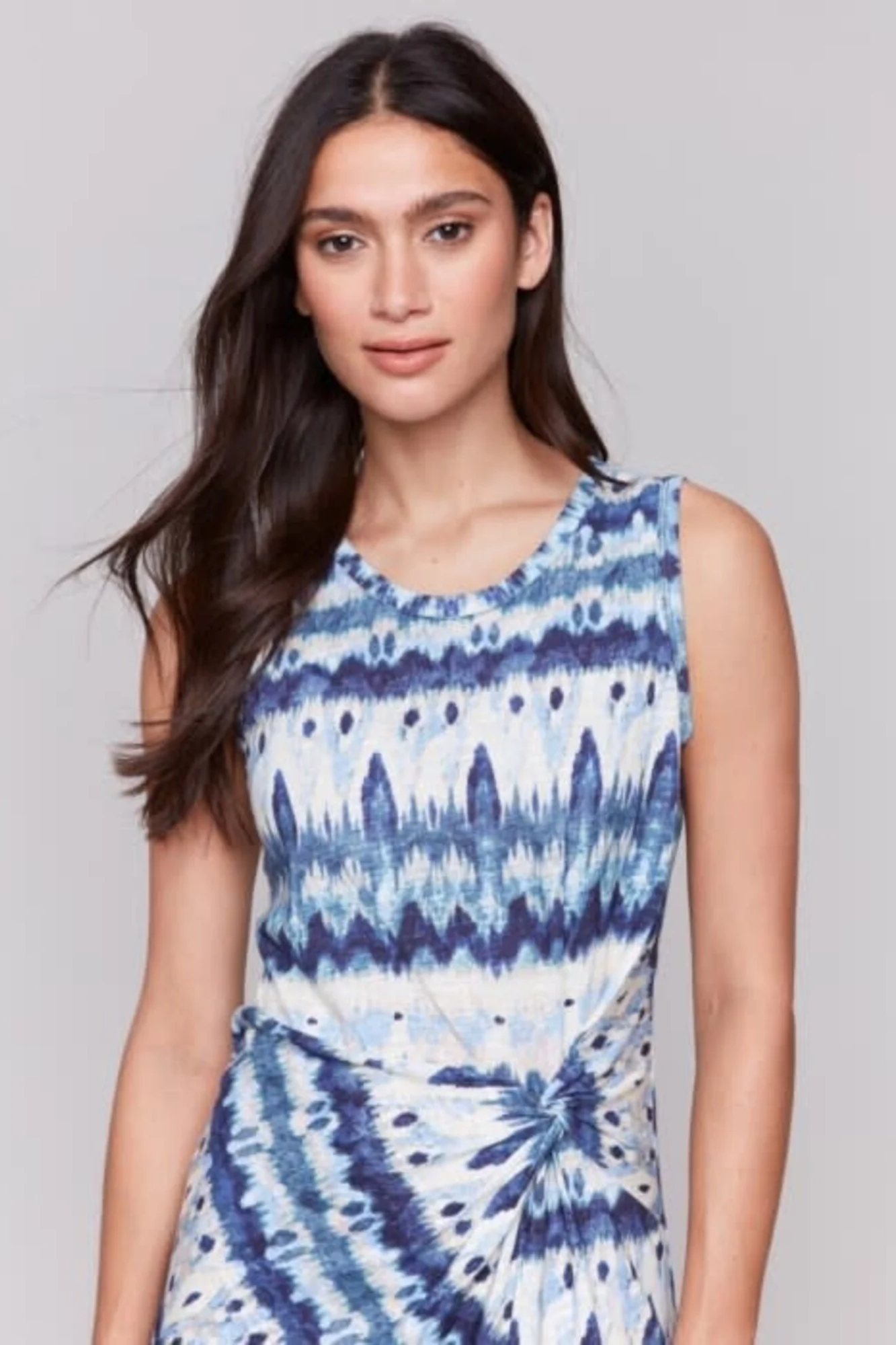 Sleeveless Round Neck Dress with Faux Knot Detail