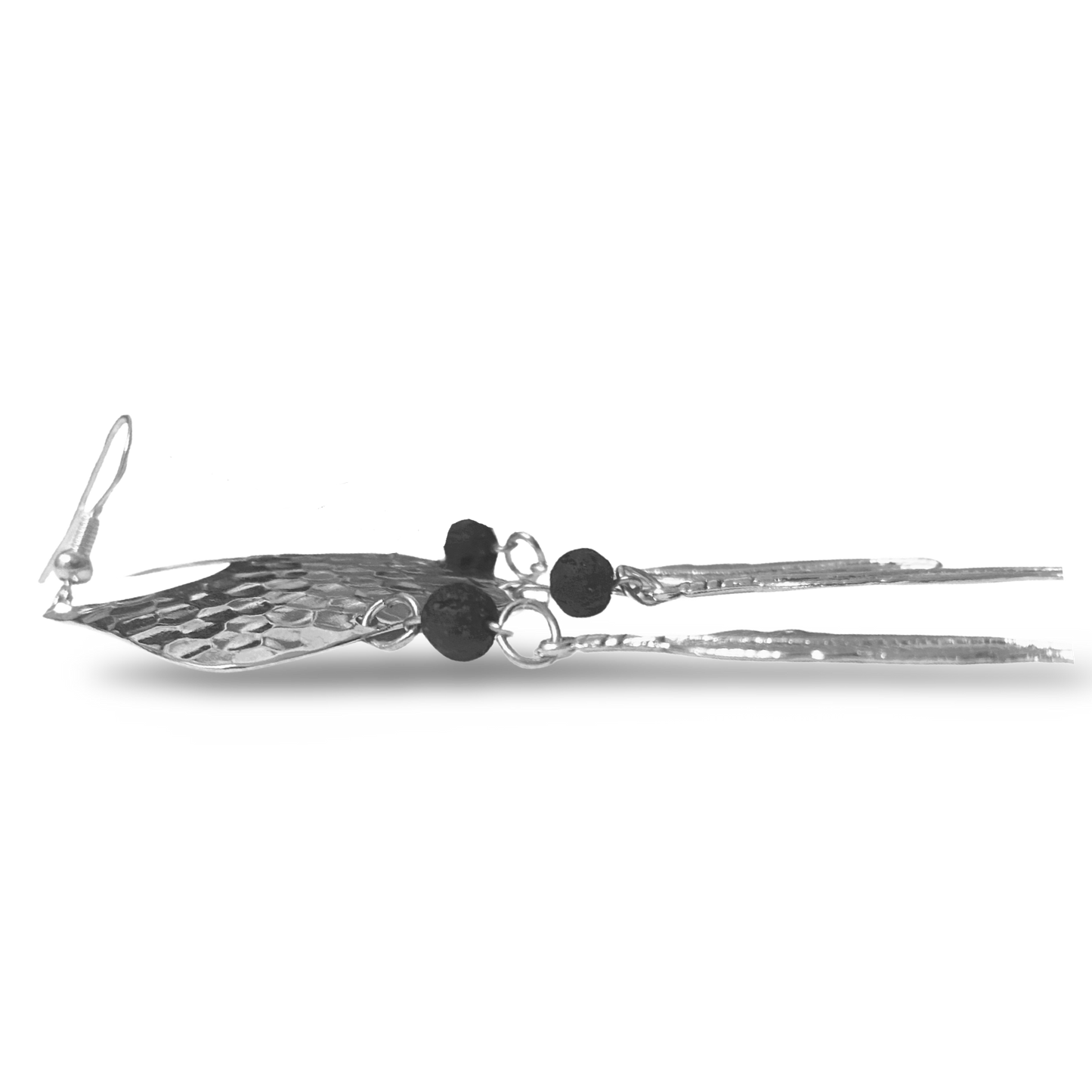 Silver Dream Catcher Earrings With Feathers and Black Lava Rocks by the Urban Charm