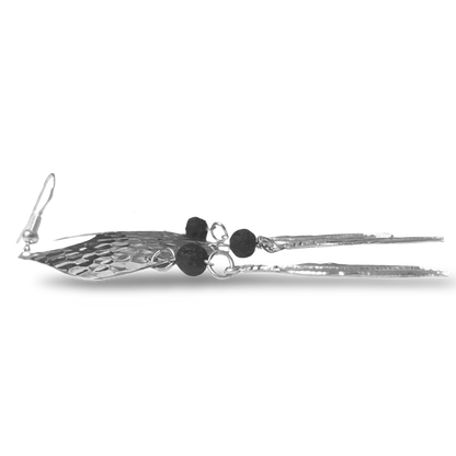 Silver Dream Catcher Earrings With Feathers and Black Lava Rocks by the Urban Charm